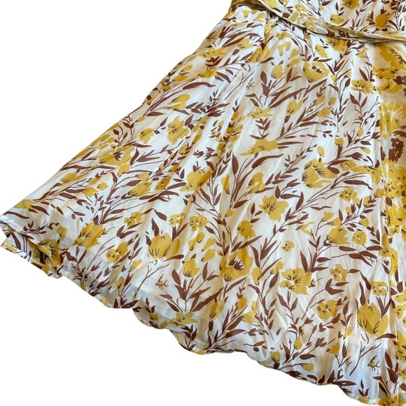 Chan Luu Yellow Brown Floral Print Wrap Dress V-Neck Mini A-Line Size XS Women's - Picture 11 of 12
